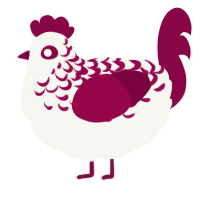 A white and maroon chicken with a half-lace pattern