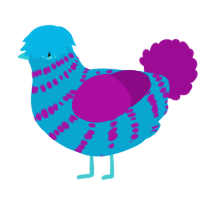 A cerulean and plum chicken with a bar pattern