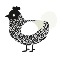 A sable and white chicken with a double-lace pattern