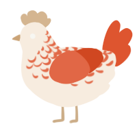 A cream and vermilion chicken with a half-lace pattern