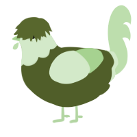 A olive and gluppy chicken with a head pattern