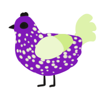 A violet and apple chicken with a speckle pattern