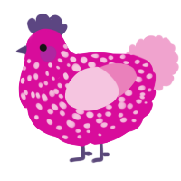 A fuchsia and pink chicken with a speckle pattern