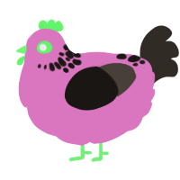 A viridian and mist chicken with a neck-speckle pattern