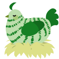A gluppy and leaf chicken with a bar pattern