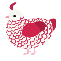 A white and crimson chicken with a lace pattern