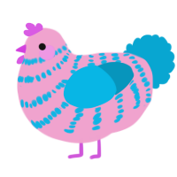 A pink and cerulean chicken with a bar pattern
