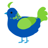 A ultramarine and grass chicken with a neck-speckle pattern