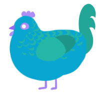 A cerulean and turquoise chicken with a half-lace pattern