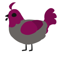 Knife, a grey and wine chicken with a head pattern