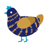 A navy and gold chicken with a bar pattern