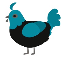 A black and sea chicken with a head pattern