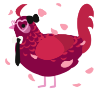 A maroon and crimson chicken with a half-lace pattern