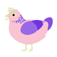A rose and blurple chicken with a neck-speckle pattern