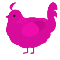 A fuchsia chicken with a neck-speckle pattern