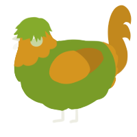 A chartreuse and ochre chicken with a head pattern