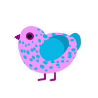 cotton candy, a lavender and cerulean chicken with a speckle pattern