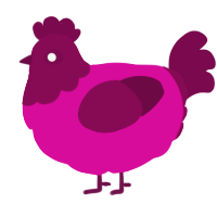 A fuchsia and wine chicken with a head pattern