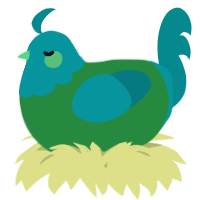 A viridian and teal chicken with a head pattern