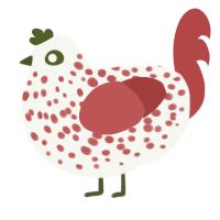 reverse shroom, a white and red chicken with a speckle pattern