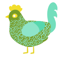 A chartreuse and mint chicken with a double-lace pattern