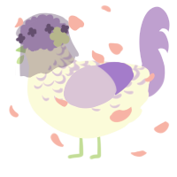 A white and lilac chicken with a half-lace pattern