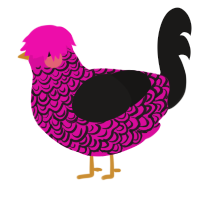 A fuchsia and sable chicken with a double-lace pattern