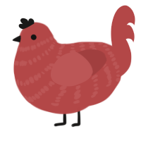 A red chicken with a bar pattern