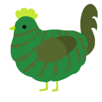A viridian and olive chicken with a bar pattern