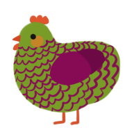 A chartreuse and wine chicken with a lace pattern