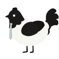 A white and sable chicken with a head pattern