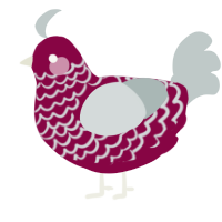 A maroon and silver chicken with a lace pattern