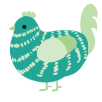 A turquoise and gluppy chicken with a bar pattern