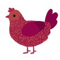 A red and maroon chicken with a double-lace pattern