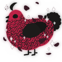 A crimson and sable chicken with a double-lace pattern