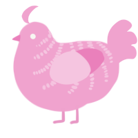 A pink chicken with a half-bar pattern