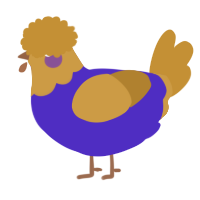 A indigo and gold chicken with a head pattern