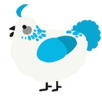 A white and cerulean chicken with a neck-speckle pattern