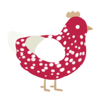 A crimson and white chicken with a speckle pattern