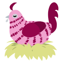 A pink and maroon chicken with a bar pattern