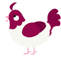 A white and maroon chicken with a head pattern