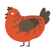 A vermilion and bark chicken with a half-bar pattern