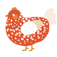 A vermilion and cream chicken with a speckle pattern