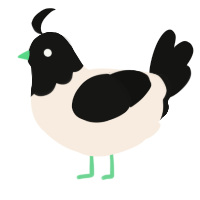 A cream and black chicken with a head pattern