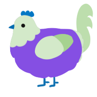 A blurple and gluppy chicken with a head pattern