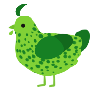 A grass and leaf chicken with a speckle pattern