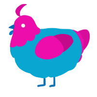 A cerulean and fuchsia chicken with a head pattern
