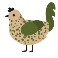 A beige and olive chicken with a speckle pattern