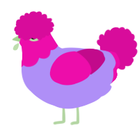 A lilac and fuchsia chicken with a head pattern