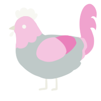 A silver and pink chicken with a head pattern